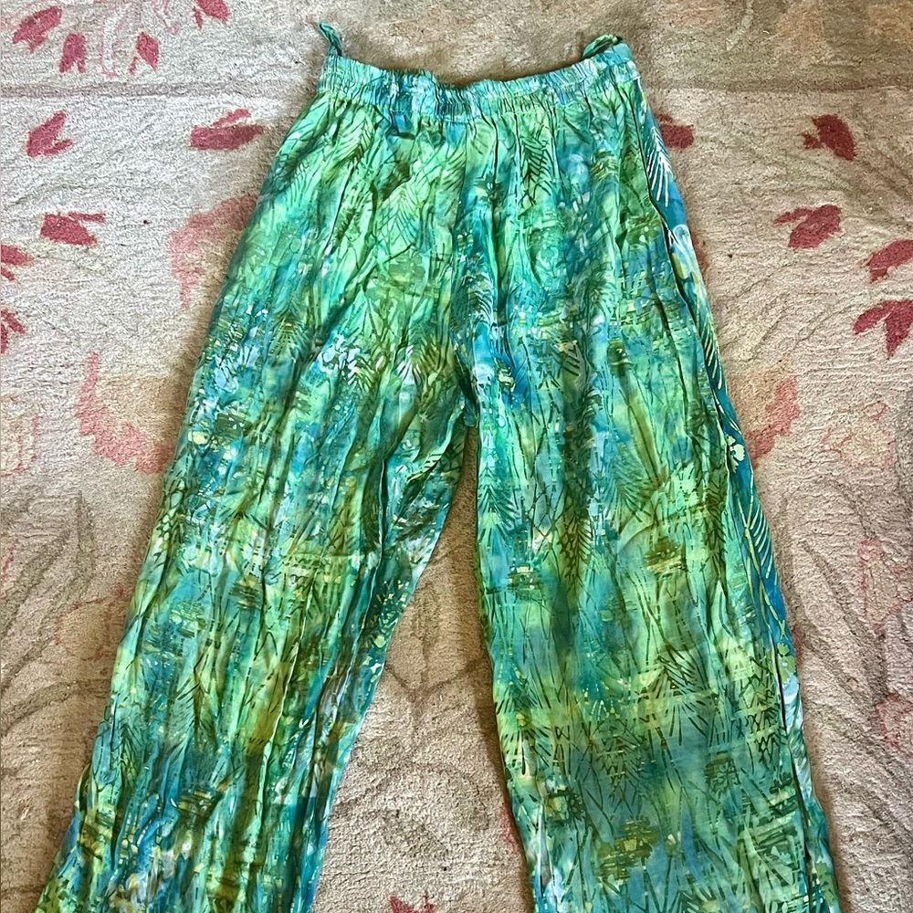 Tenda Green Wide Leg Summer Tropical Pants